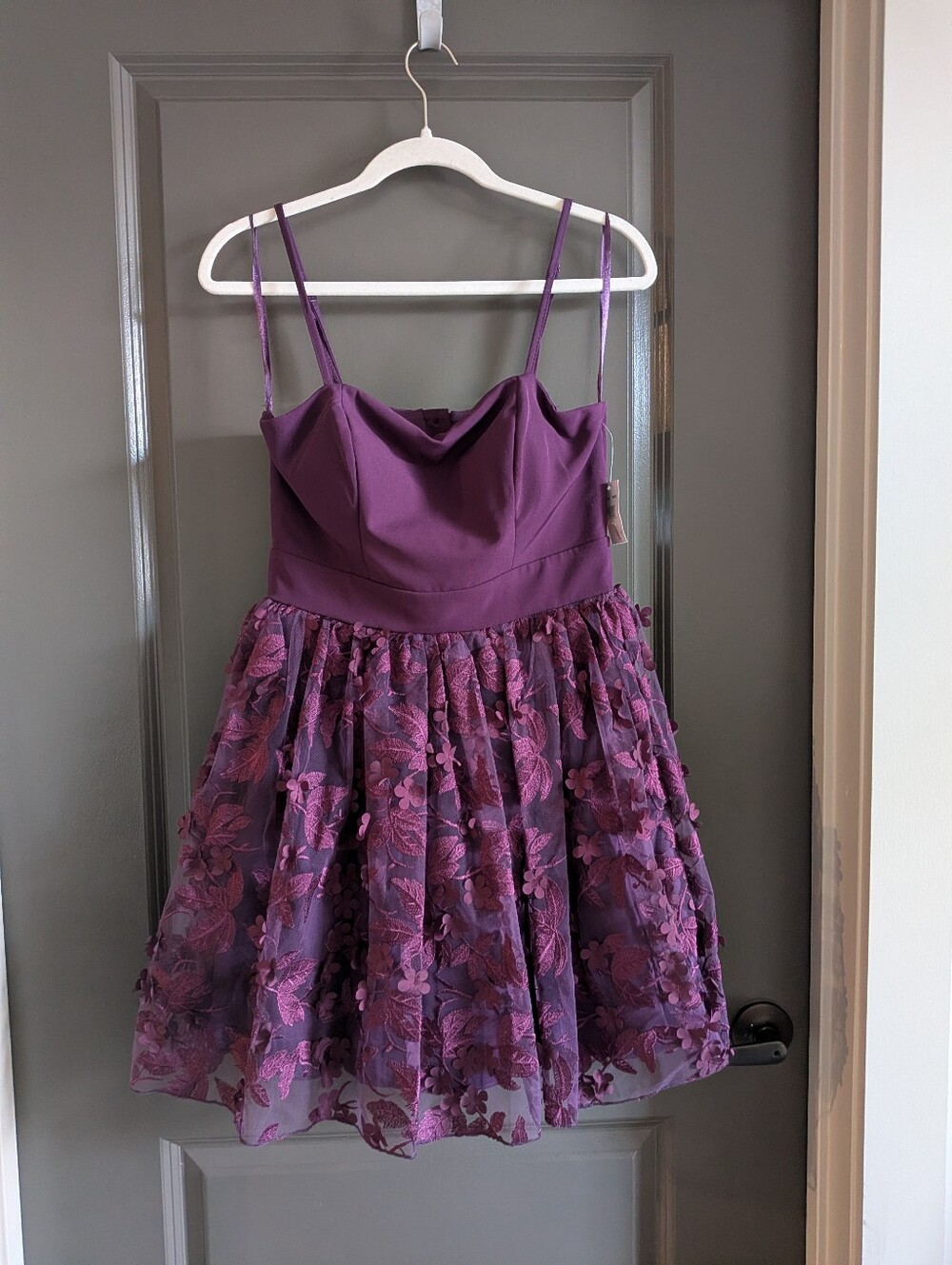 Trixxi Dress Juniors 7 Purple Floral skirt Bow Detail Flare homecoming formal